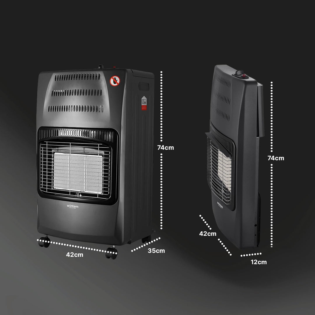 Wintem Gasherd, Schwarz, LPG, 4,2 kW, mit 3 Heizstufen und sicherer Piezo-Zündung, leicht zu bewegen