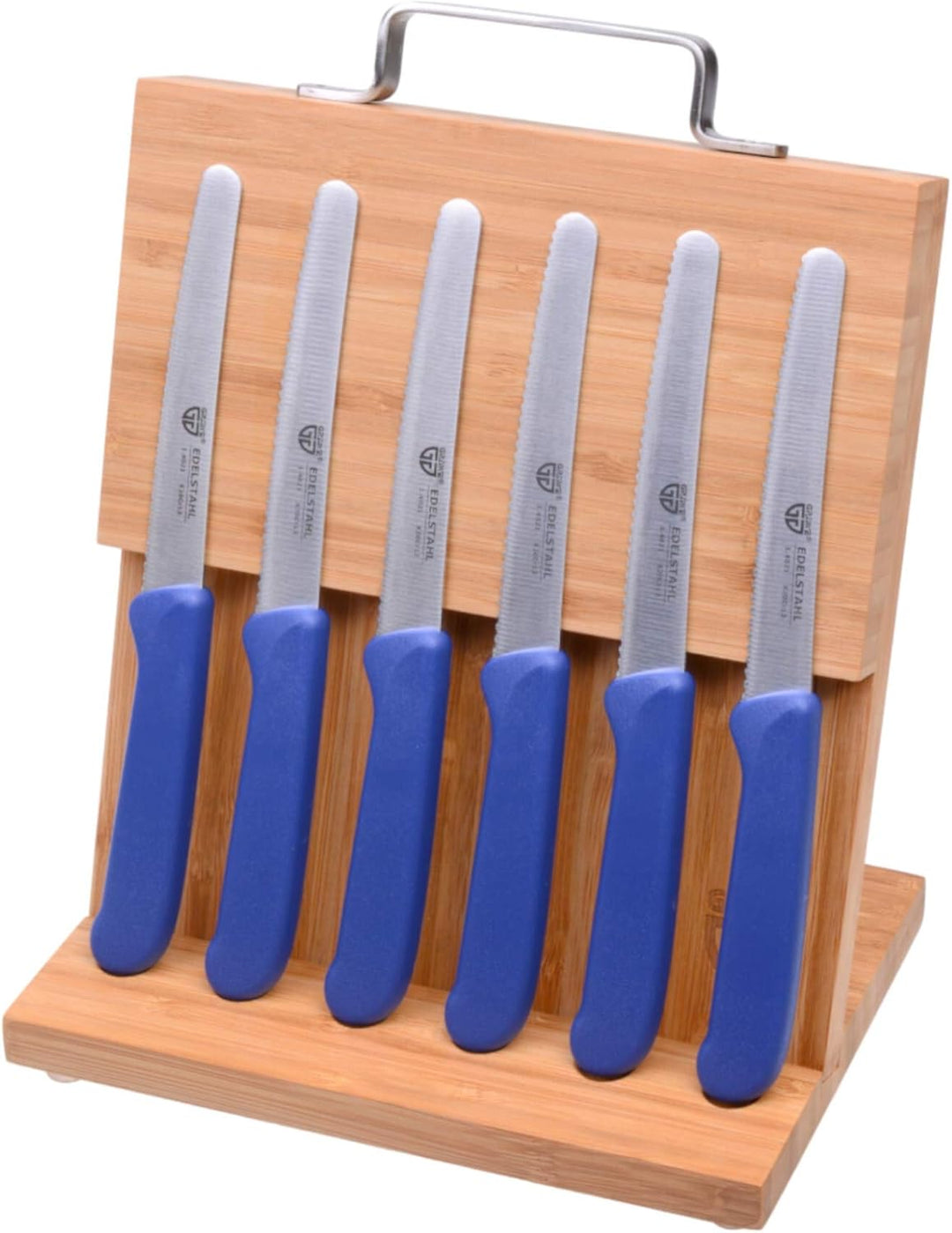 GRÄWE Magnet-Messerhalter Bambus mit Brötchenmessern blau Blau 6er Messerset inkl. Messerblock, Blau