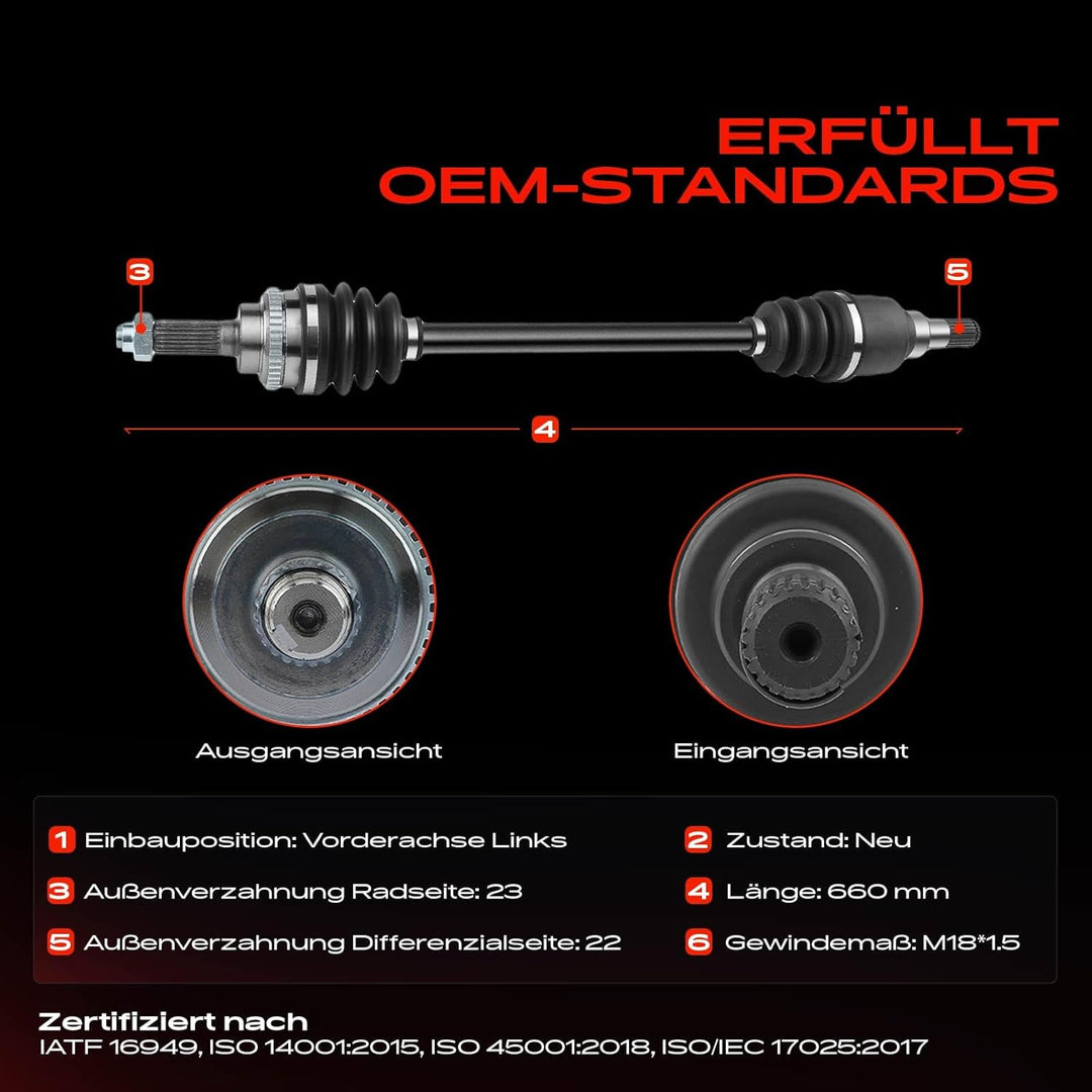 Frankberg Antriebswelle Vorne Links Kompatibel mit Pixo UA0 1.0L 2009-2013 Alto GF 1.0L 2009-Heute R