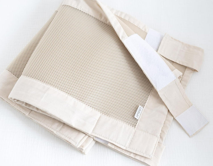 LOOLAY BEIGE Atmungsaktiv 2 TLG. Netzstoff BETTUMRANDUNG Babybett Umrandung Neugeborene Baby Sprosse