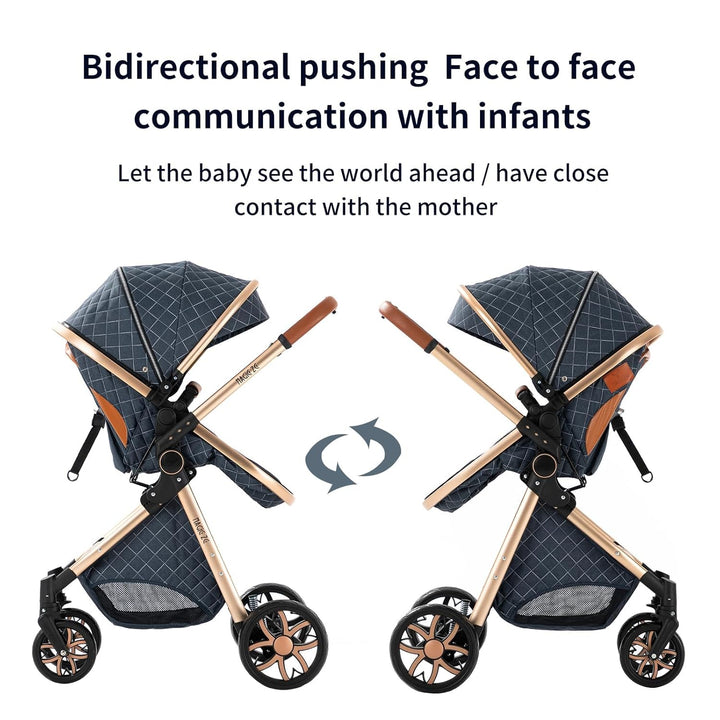 Prokoke Kinderwagen 3 in 1, Buggy mit Umkehrbarem Zwei-Wege-Schub, Kinderwagen Rahmen Aluminiumlegie