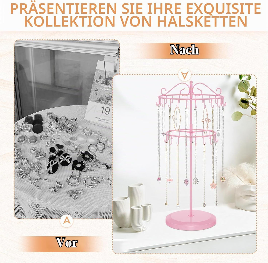 iDavosic.ly 2-Stufiger Kettenständer Schmuck Drehbar, 42-Haken Ketten Halsketten Aufbewahrung, Metal