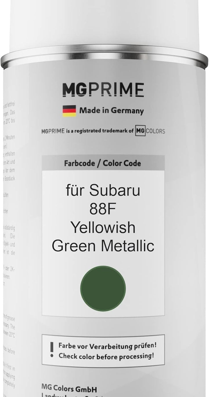 MG PRIME Autolack Sprühdosen Set für Subaru 88F Yellowish Green Metallic Basislack Klarlack Spraydos
