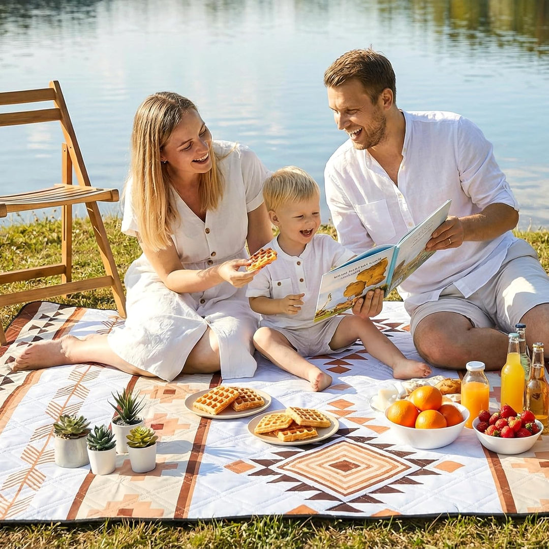 Sekey Boho Picknickdecke Wasserdicht 200x200 cm, Stranddecke Sandfrei | Gepolstert, Dreischichtige S