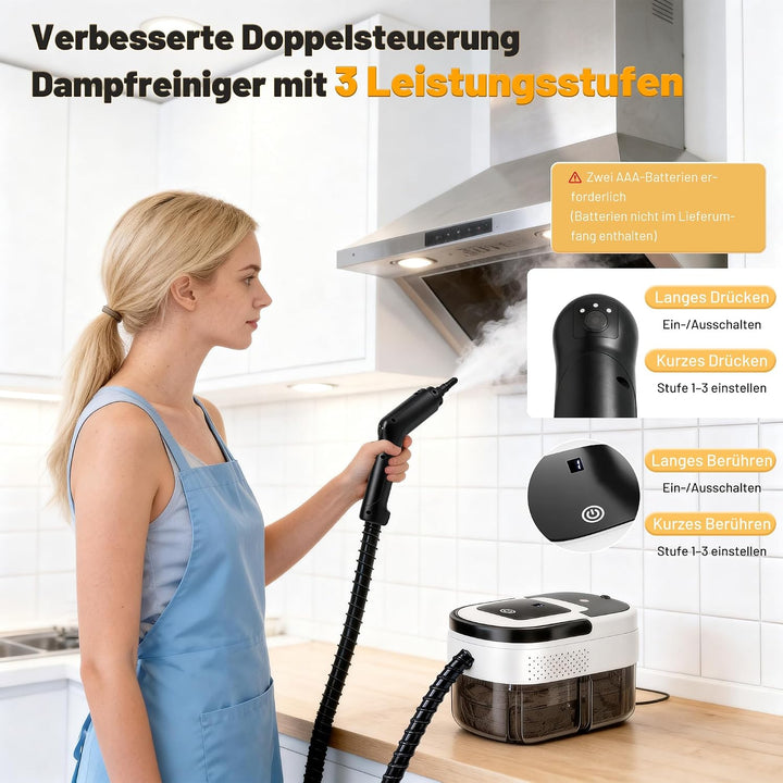Dampfreiniger 2500W, 1600ml, 15s Aufheizzeit, 13 Zubehör, 3 Stufen