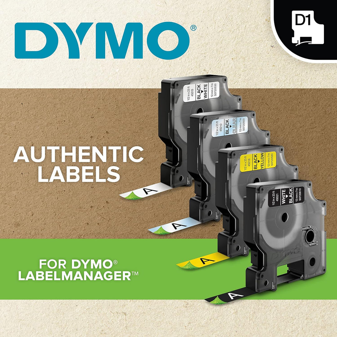 DYMO Original D1 Hochleistungs-Etikettenband | schwarz auf weiss | 12 mm x 5,5 m | permanent haftend