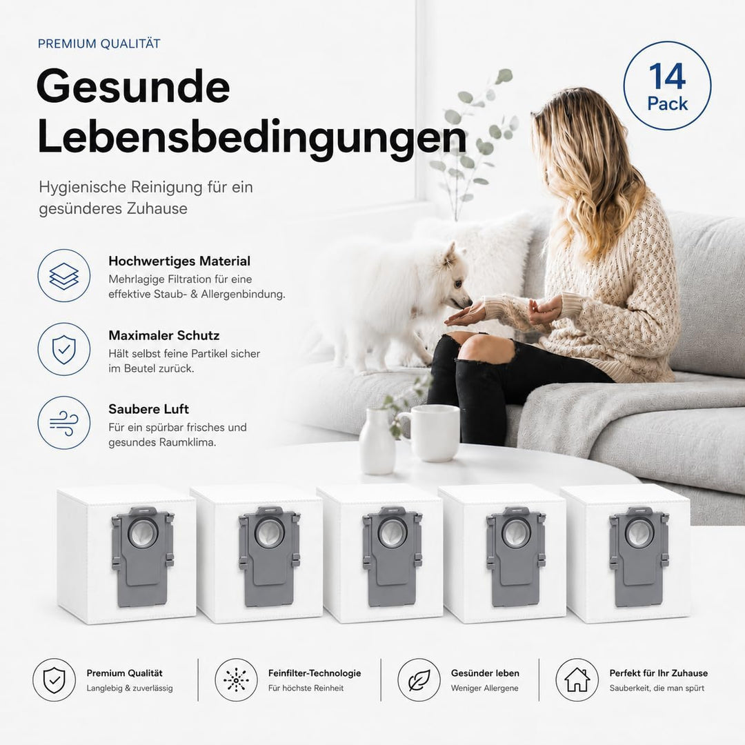 14 Stück Staubbeutel für Roborock S8+ S8 Pro Ultra S7 MaxV Ultra S7 Pro Ultra Q7+ Q7 Max+ T8 Q5+ G10
