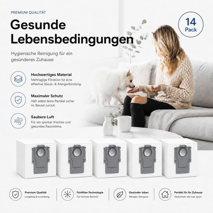 14 Stück Staubbeutel für Roborock S8+ S8 Pro Ultra S7 MaxV Ultra S7 Pro Ultra Q7+ Q7 Max+ T8 Q5+ G10