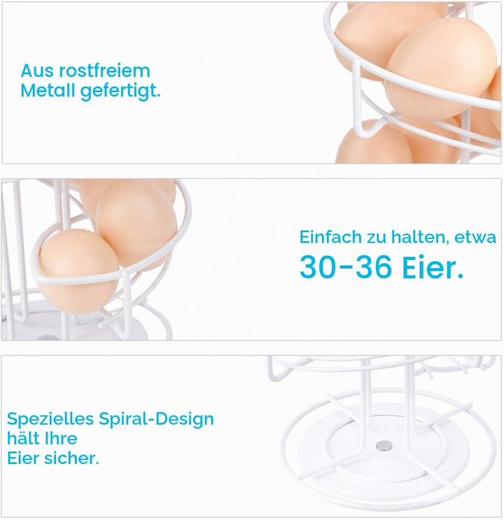 Toplife Eierspender, Eierspirale Edelstahl spiralförmiges Design, Eierständer Aufbewahrung für ca. 3