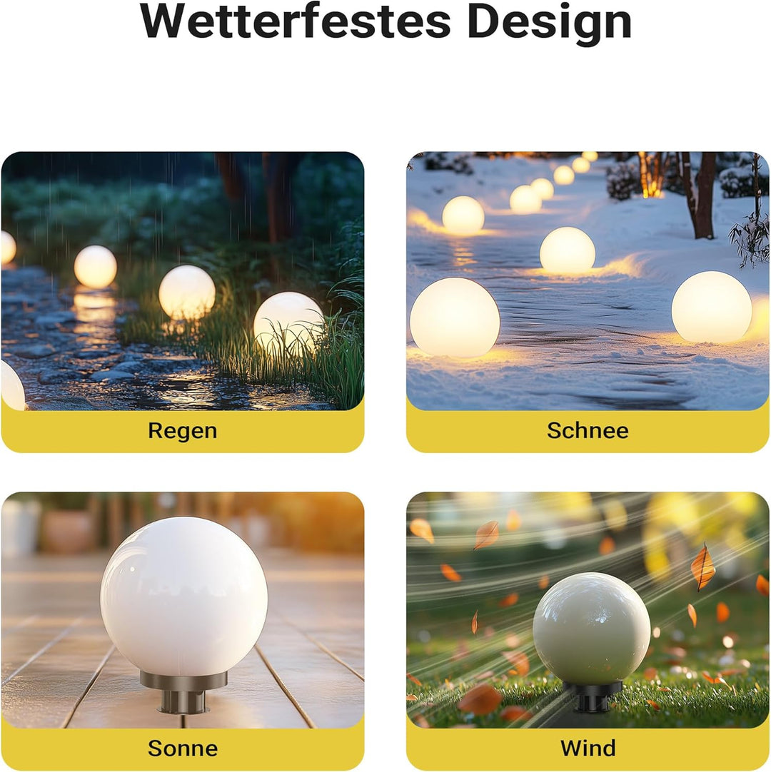 Wiltec Outdoor-Kugelleuchte Ø30 cm, Gartenleuchte mit Erdspiess, IP44 Aussenleuchte, 40W E-27 Fassun