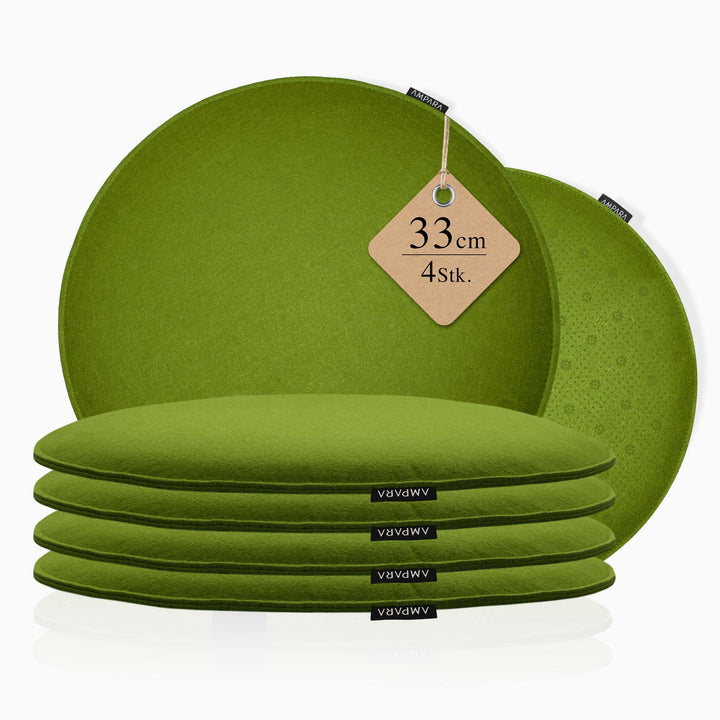 4er Set Stuhlkissen rund 33 cm - rutschfest &amp; Gemütlich - Sitzkissen Filz rund | für Stuhl, Bank, Ho