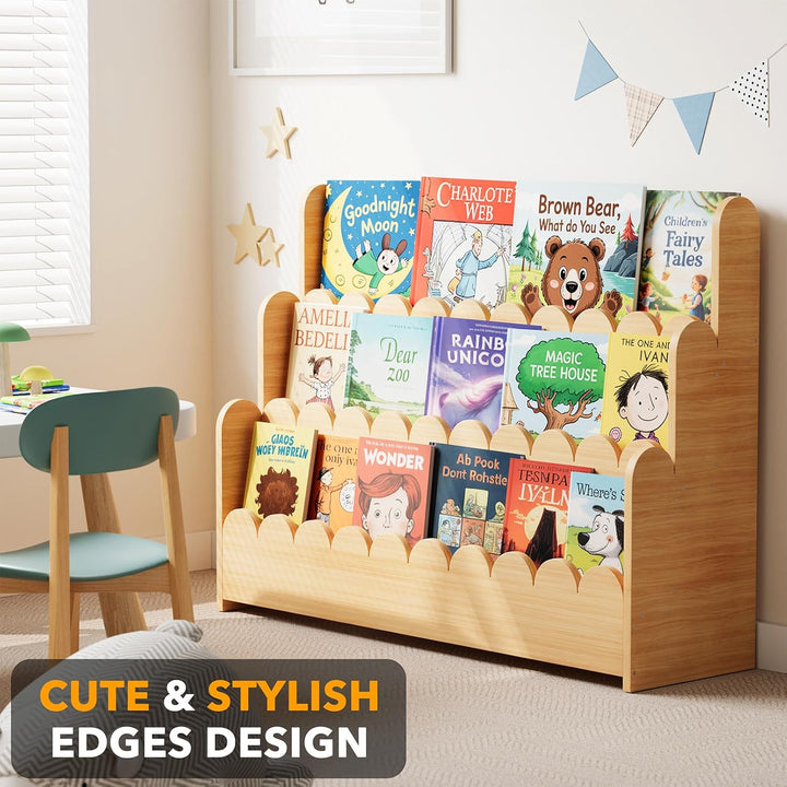 SpaceAid 3-stufiges Kinder Bücherregal mit geschwungenen Kanten, Montessori Bücherregal für Kleinkin