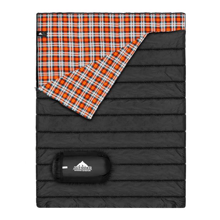 Baumwollflanell-Doppelschlafsack für Camping, Wandern oder Wandern. Queen Size 2 Person wasserdichte