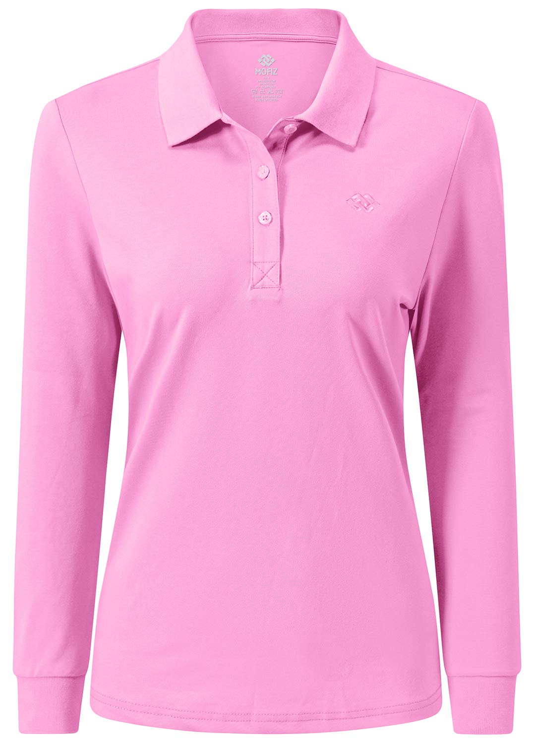 Damen Poloshirt Baumwolle Golf Wintershirt Langarm Oberteile Sports Training Polo mit Kragen Rosa S,