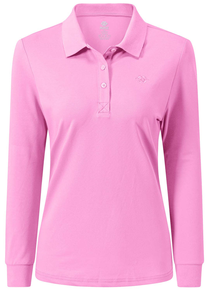 Damen Poloshirt Baumwolle Golf Wintershirt Langarm Oberteile Sports Training Polo mit Kragen Rosa S,