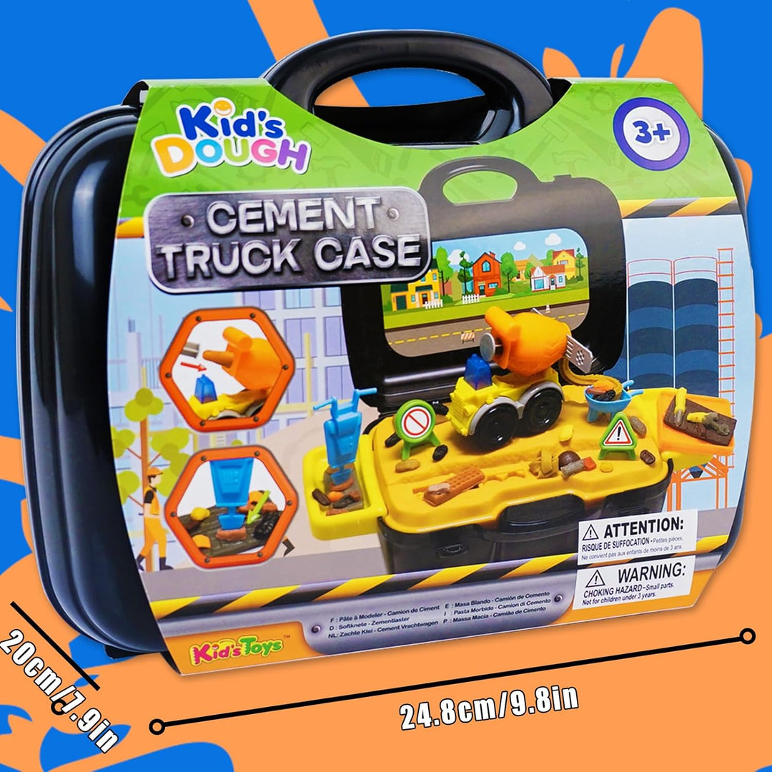 Knete Set Baustellenfahrzeuge Kinder Knete Zubehör mit Tragbarem Koffer, Zement Baustelle Spielzeug