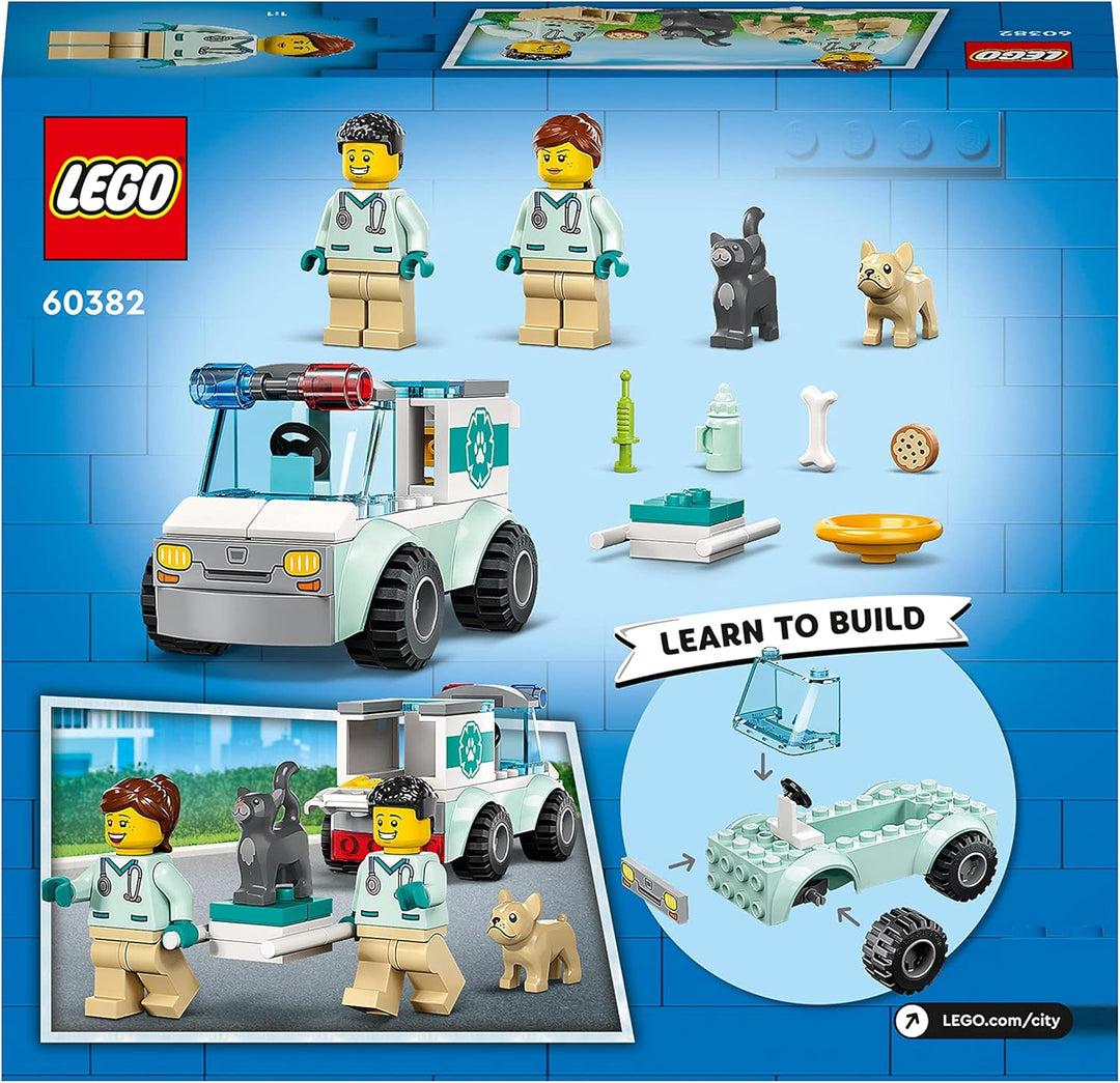 LEGO 60382 City Tierrettungswagen, Tierspielzeug mit Hunde- und Katzenfiguren sowie 2 Tierarzt-Minif