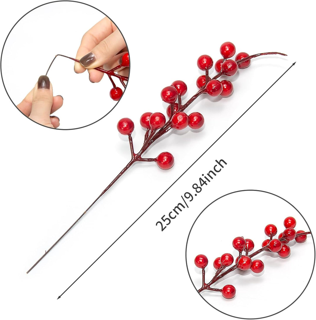30 Stück Rote Beeren Deko, 26,7 cm künstliche rote Beerenstiele, rote künstliche Beerenzweige für We