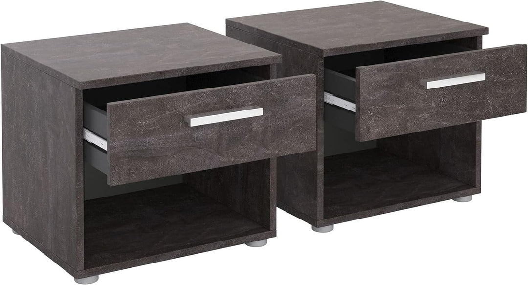 CARO-Möbel Nachttisch Mary im 2er Set Nachtschrank Nachtkommode in Beton dunkel mit Schublade und of