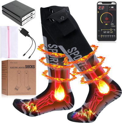 ZONSUSE Beheizte Socken, Wiederaufladbar, 5000 mAh Akku, App-Fernbedienung, Winter Warme Socken mit