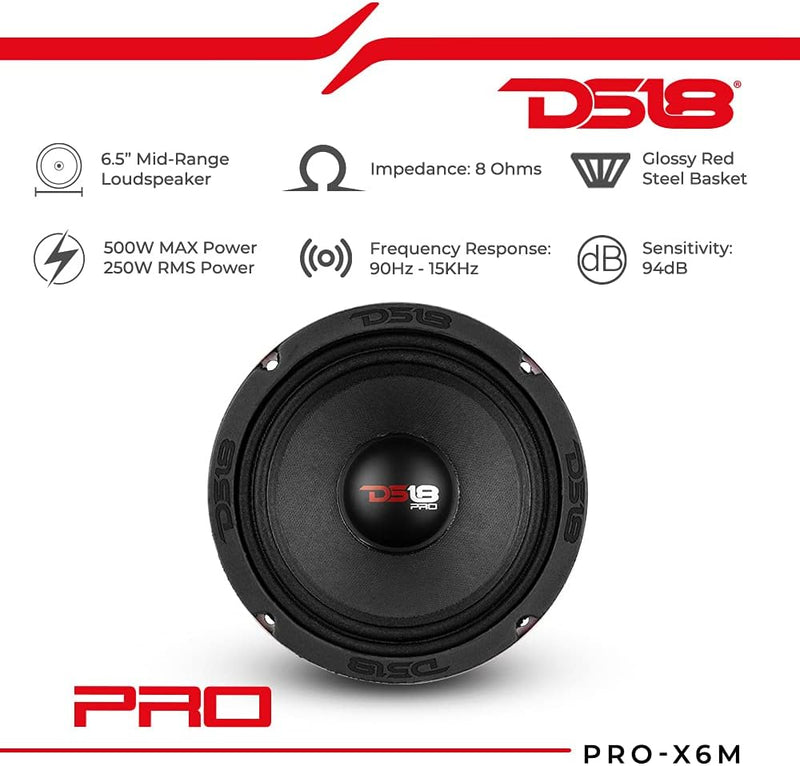 DS18 PRO-X6M Auto-Mitteltöner, 16,5 cm (16,5 cm), 450 W, 8 Ohm, Bass-Lautsprecher 16,5 cm Klassisch,