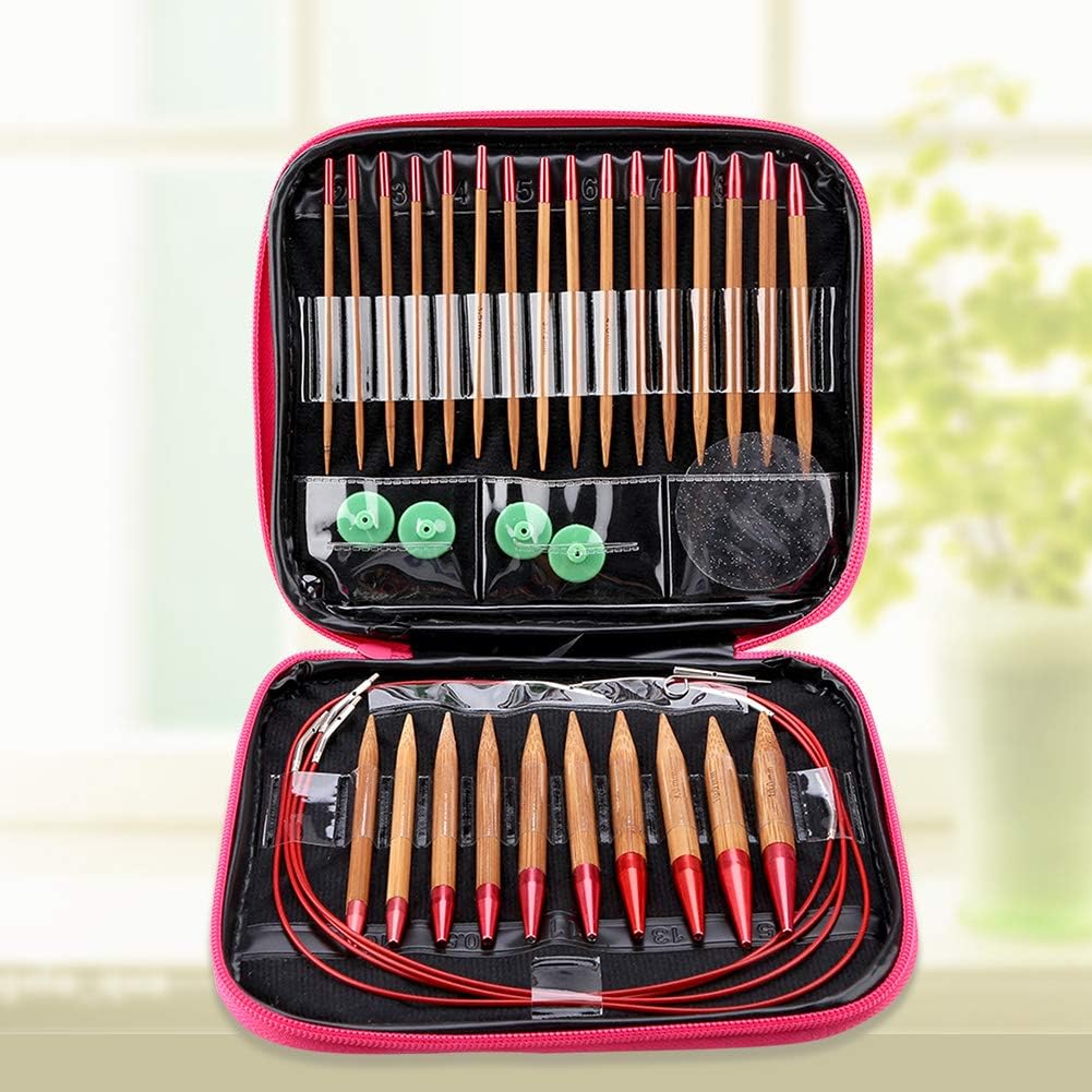 Goick Strickset,Austauschbare karbonisierte Bambusnadeln Set Aluminium Rundstricknadeln Ring Set