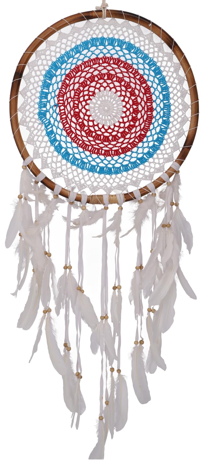 GURU SHOP Traumfänger - Blau/weiss/rot 44 cm, Traumfänger, Mobiles, Blau/Weiss/Rot 44 Cm