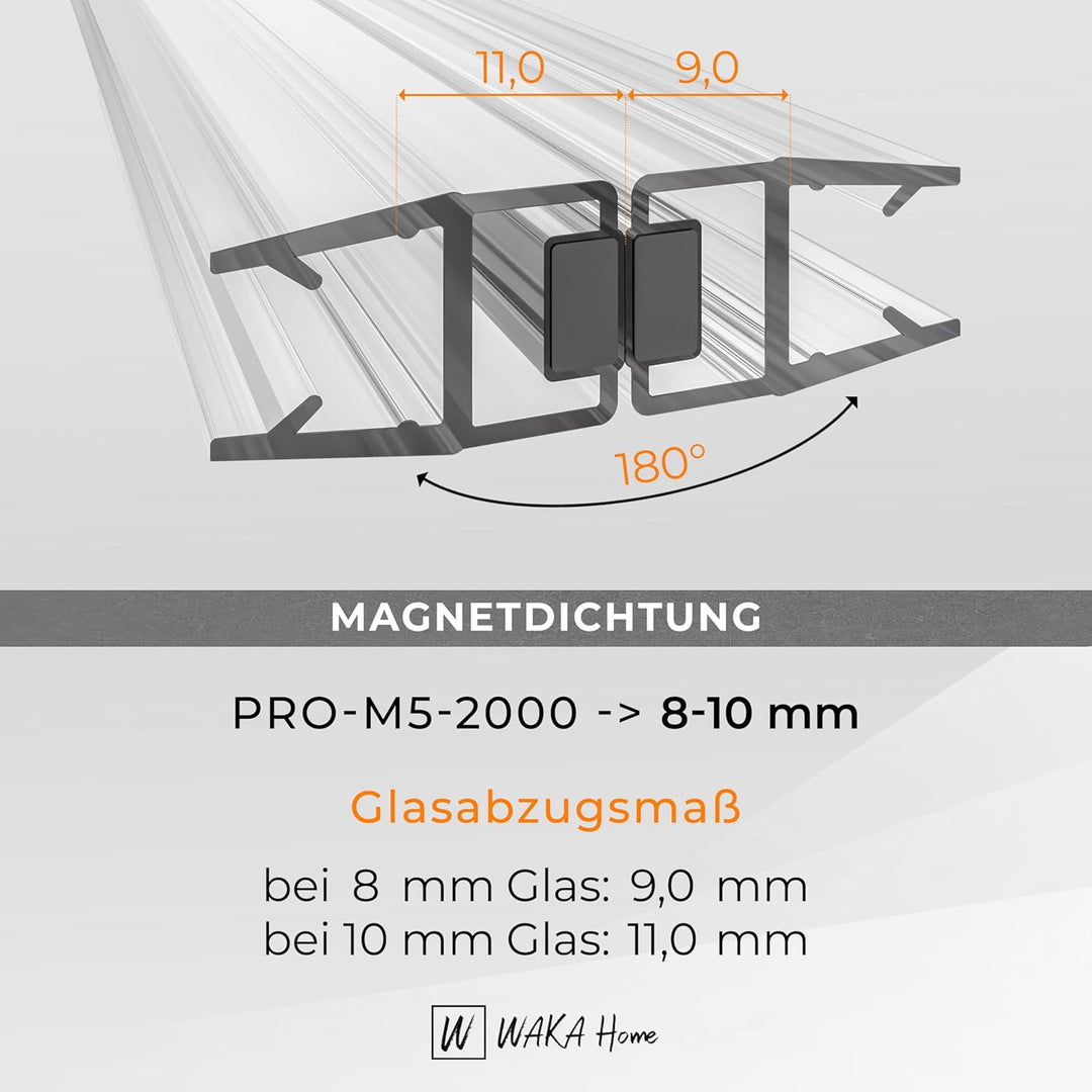 WAKA® Premium SET Magnet - Duschdichtung & Duschtür PRO-M5 Duschdichtungen für Duschtüren Optisch Tr