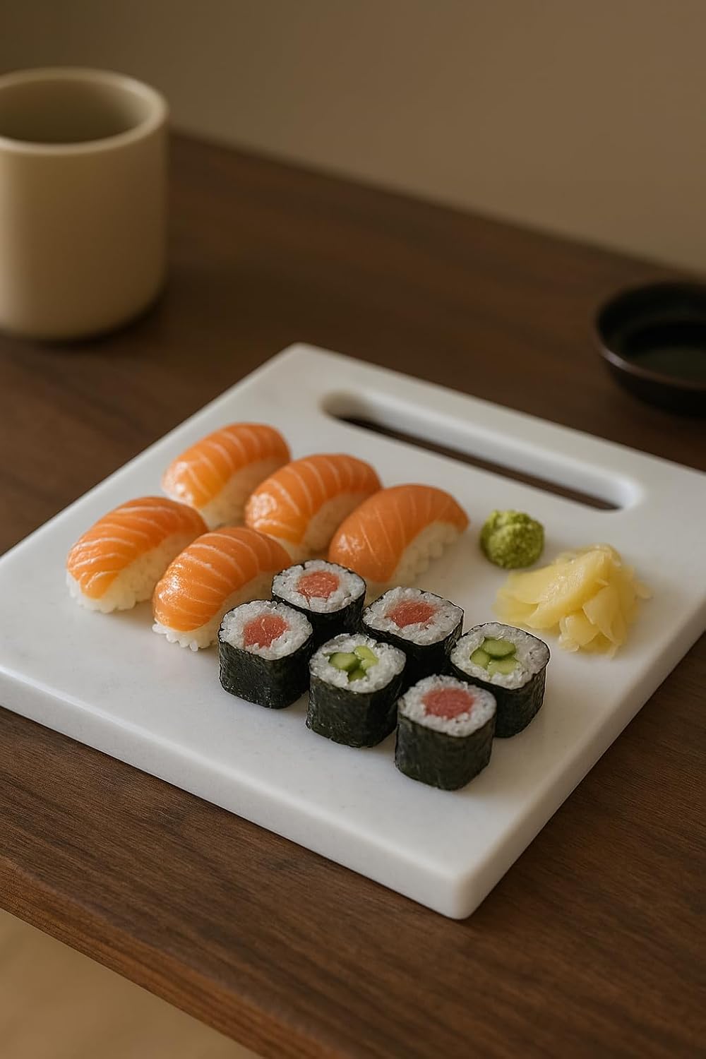 Quadratisches Schneidebrett aus weissem Marmor 30x30 cm – Elegante Arbeitsplatte für Küche, Sushi, K