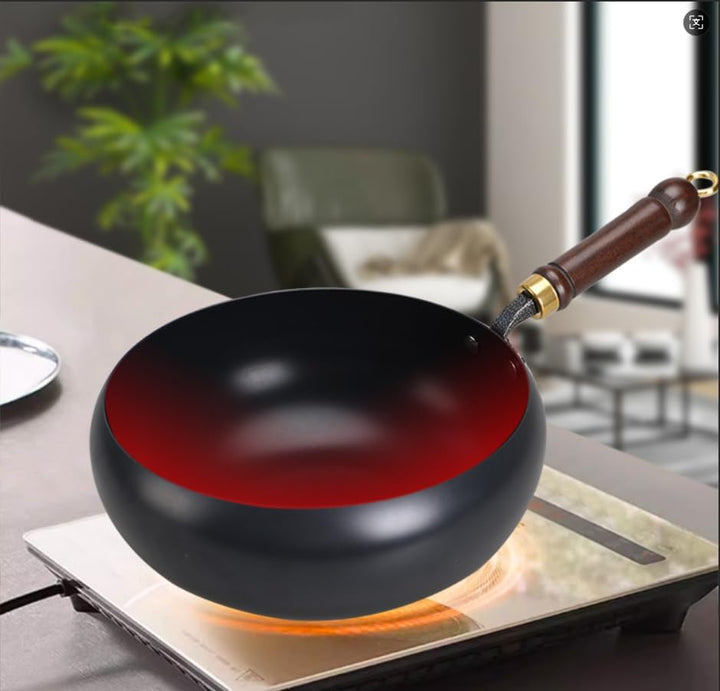 Unbeschichtete Eisenpanne,Eisen Wok, 24cm Hand-Schmiede Antikleber | Eisen Pfanne ohne Beschichtung,
