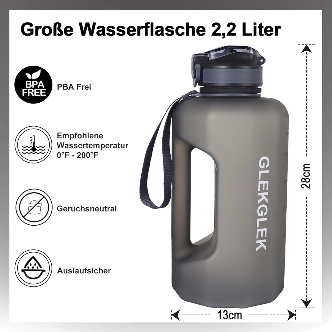 2.2L Grosse Trinkflasche mit Strohhalm, Auslaufsicher Wasserflasche BPA Frei für Im Freien Fitnessst