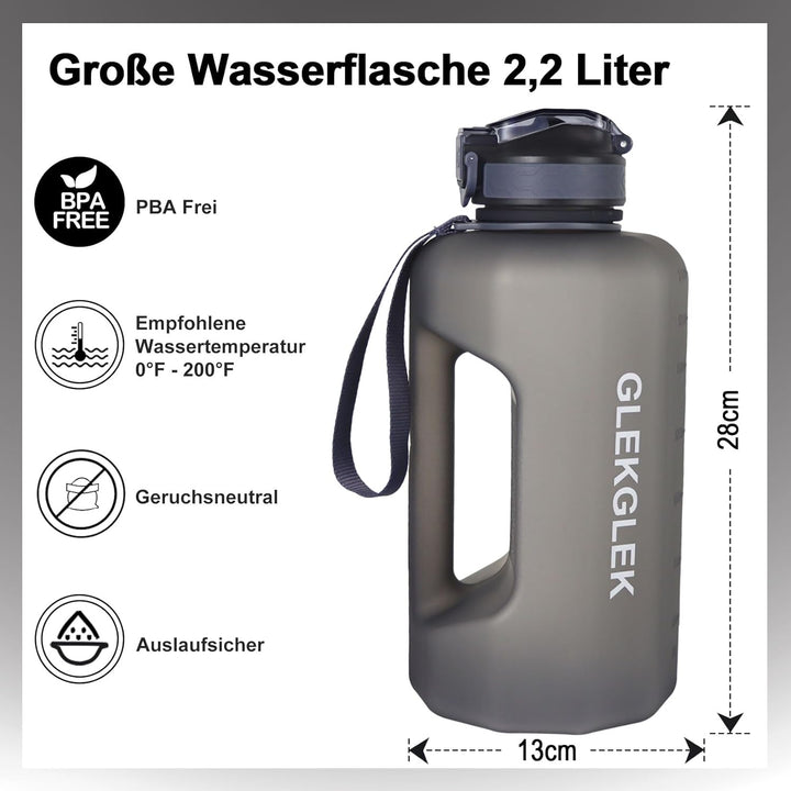 2.2L Grosse Trinkflasche mit Strohhalm, Auslaufsicher Wasserflasche BPA Frei für Im Freien Fitnessst