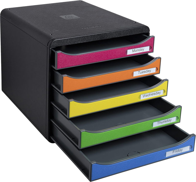 Exacompta 309798D Premium Ablagebox mit 5 Schubladen für DIN A4+ Dokumente. Stapelbare Schubladenbox