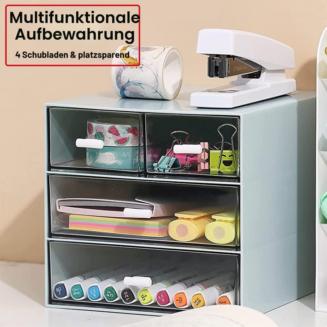Schreibtisch-Aufbewahrung, Make-up-Aufbewahrungsbox mit 4 Schubladen, Kunststoff, Bürobedarf, Schrei