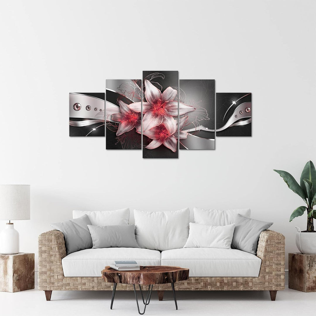 Runa Art Bild Wohnzimmer Schlafzimmer Blumen Lilien 5 Teilig Abstrakt Schwarz Rot Wandbilder auf Vli