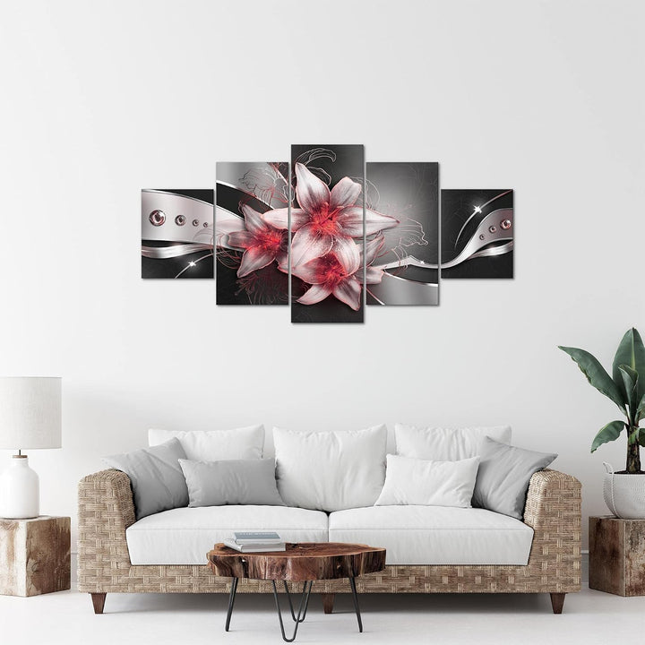 Runa Art Bild Wohnzimmer Schlafzimmer Blumen Lilien 5 Teilig Abstrakt Schwarz Rot Wandbilder auf Vli