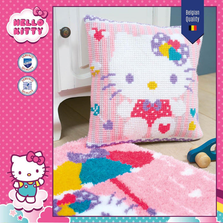 Vervaco PN-0172807 Kreuzstichkissen Hello Kitty Pastel Kreuzstichset, Baumwolle, mehrfarbig, 40 x 40