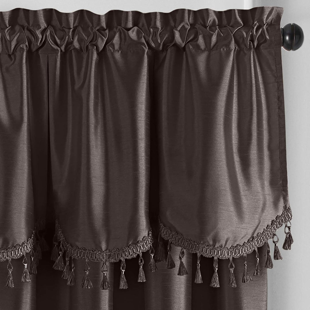 Elrene Home Fashions Colette Volant aus Kunstseide, mit Quasten, gewellter Rand, 122 x 53 cm, Schoko