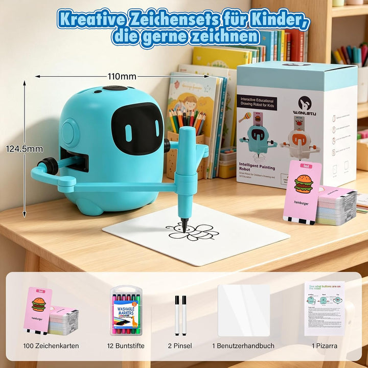 Zeichenroboter für Kinder, Drawing Robot mit 100 Karten, Sprachinteraktiver Malroboter Lernspielzeug