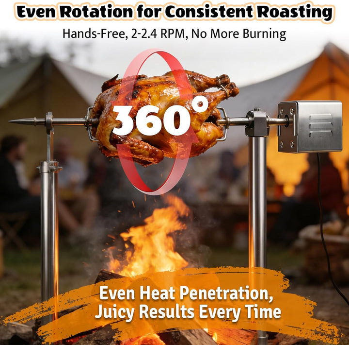 JAOGAUS 220V Grillmotor für Grillspiess, BBQ-Motor 15W Elektromotor, Tragbarer Outdoor Edelstahl Gri