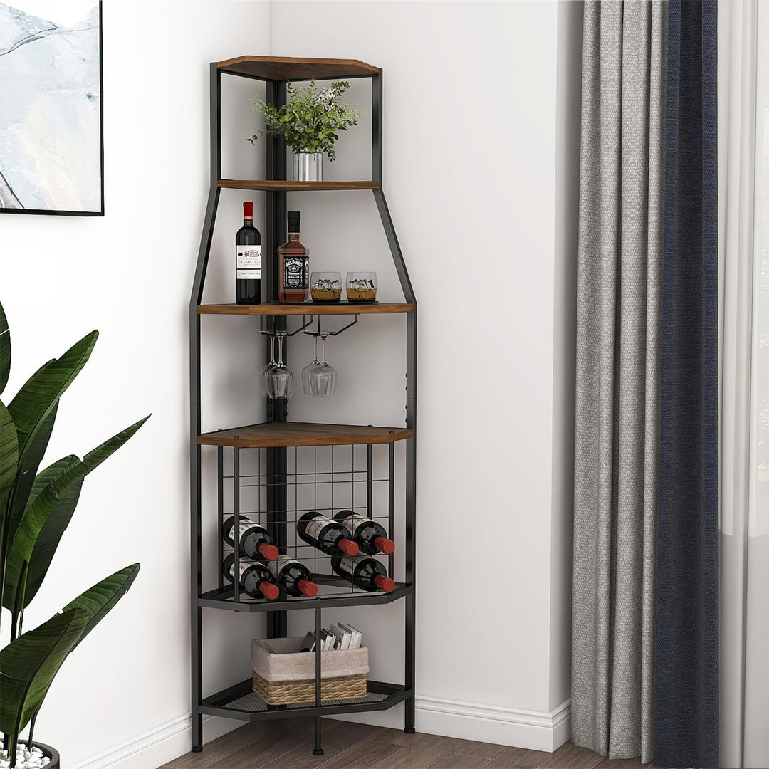 VEDECASA Eck-Weinregal Bodenstehend 5-stöckiges Eck-Barregal mit Glashalter and Weinaufbewahrung ind