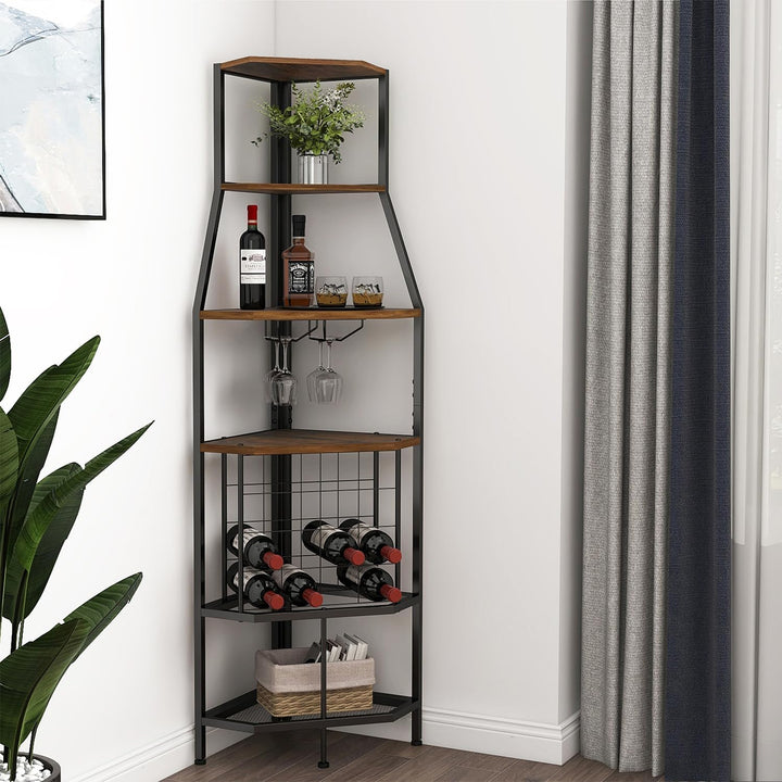 VEDECASA Eck-Weinregal Bodenstehend 5-stöckiges Eck-Barregal mit Glashalter and Weinaufbewahrung ind