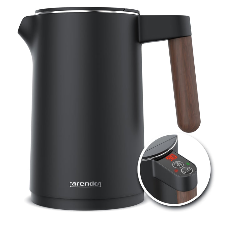 Arendo - Wasserkocher Edelstahl mit Temperatureinstellung - 45°C-100°C - 1.5 Liter - Doppelwand - BP