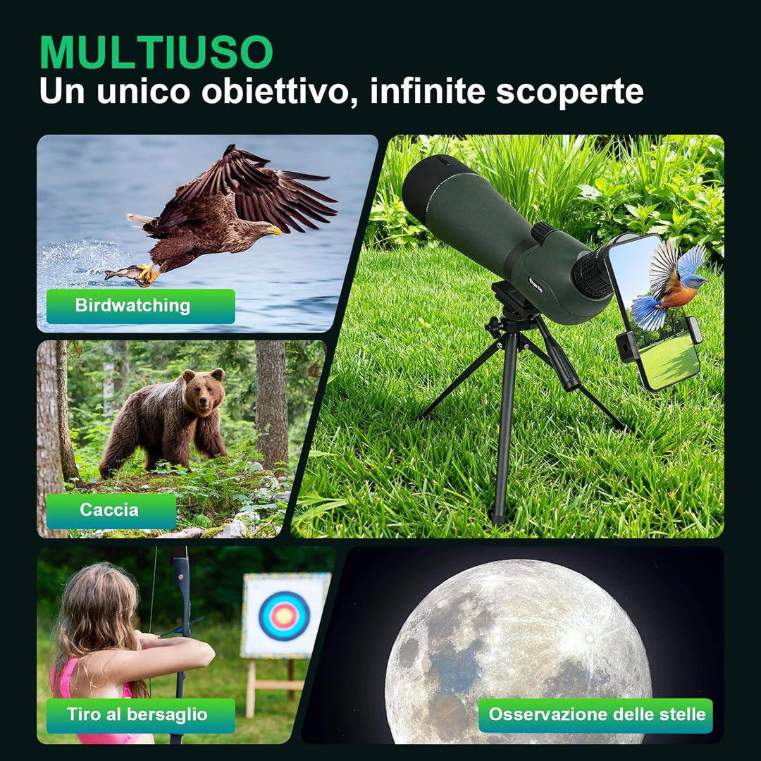 BIBIRE HD-Spektive für das Zielschiessen, 25-75x80-Winkelspektiv mit Stativ und Smartphone-Adapter,
