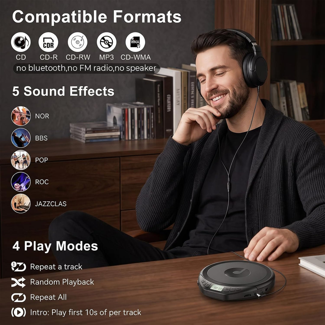 Gueray CD Spieler Tragbarer CD-Player Persönliche CD Player mit Kopfhörer LCD Display Anti-Skip Schu