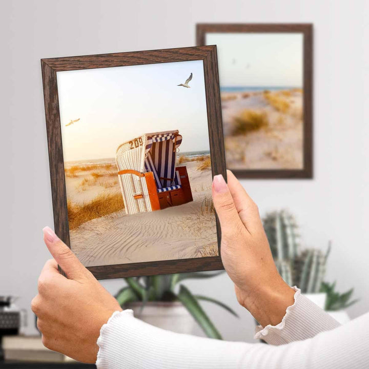 PHOTOLINI Bilderrahmen Holz 15x20 Eiche Dunkel, Holzbilderrahmen Made in EU, 2er Set, bruchsicheres