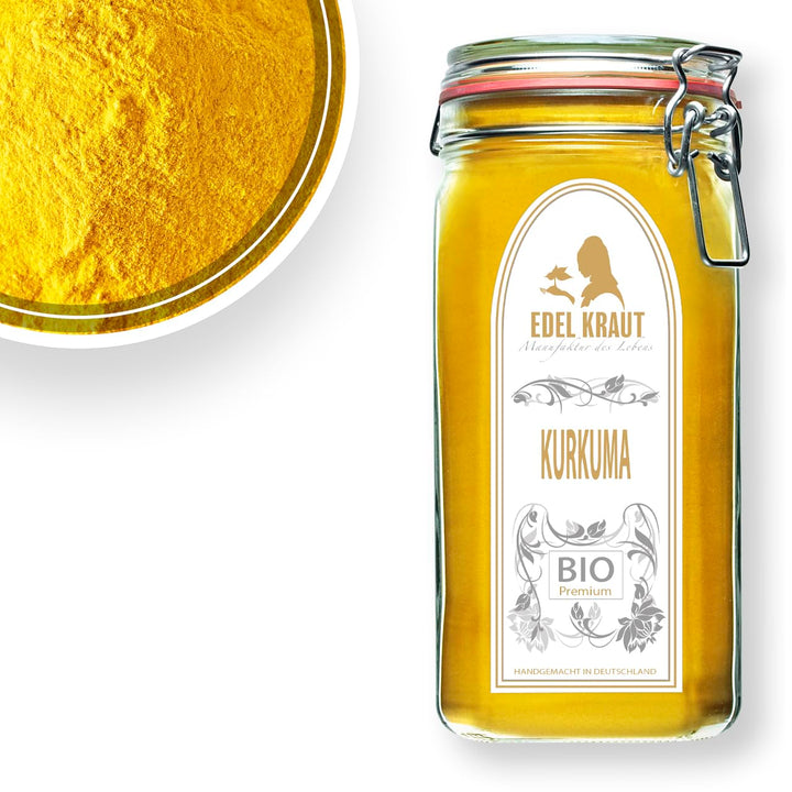 KURKUMA PULVER BIO | EDEL KRAUT 100% reines BIO Curcuma Pulver im Premium Glas - für Smoothies, Gold