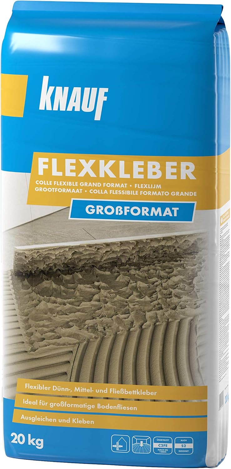 Knauf Flexkleber Grossformat, Klebe-Mörtel, Fliesenkleber – Fliesen- und Naturstein-Kleber für Boden