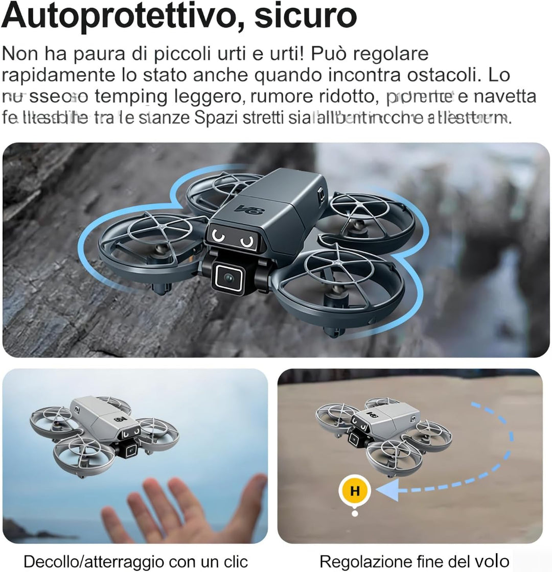 Mini RC Drohne mit Kamera, Propellerschutz, LED-Augenlichter, Hindernisvermeidung, optische Position