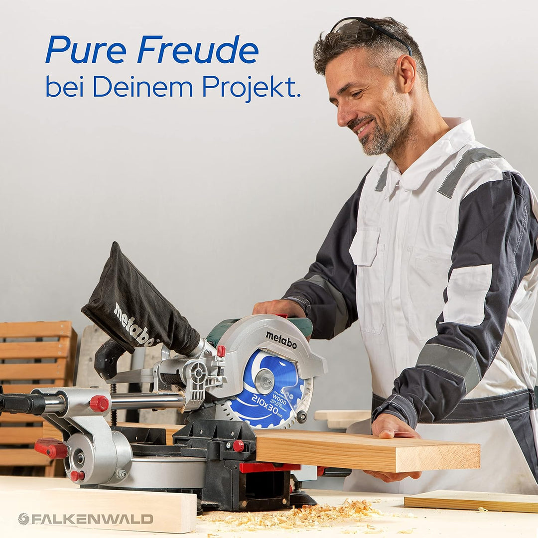 FALKENWALD® Sägeblatt 210x30 mm mit 60 Hartmetall-Zähnen für Holz (Wood) - Kreissägeblatt 210x30 mm